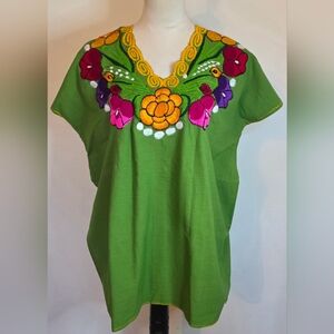 Floral Embroidered Green Tunic Plus Size